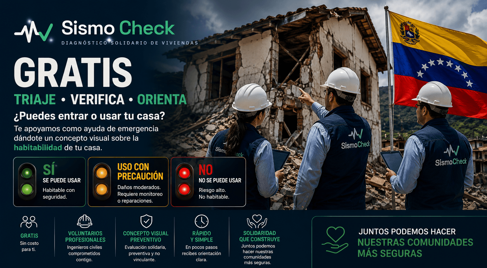 SismoCheck: gratis, triage y verificacion preventiva para viviendas afectadas por terremotos en Venezuela.